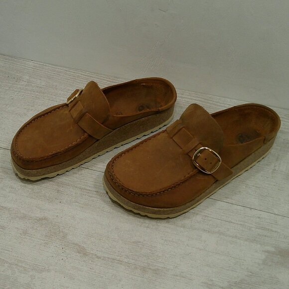 Birkenstock Comfort Suede Cognac Buckley Clog Gold buckle Size 38 - Picture 10 of 11